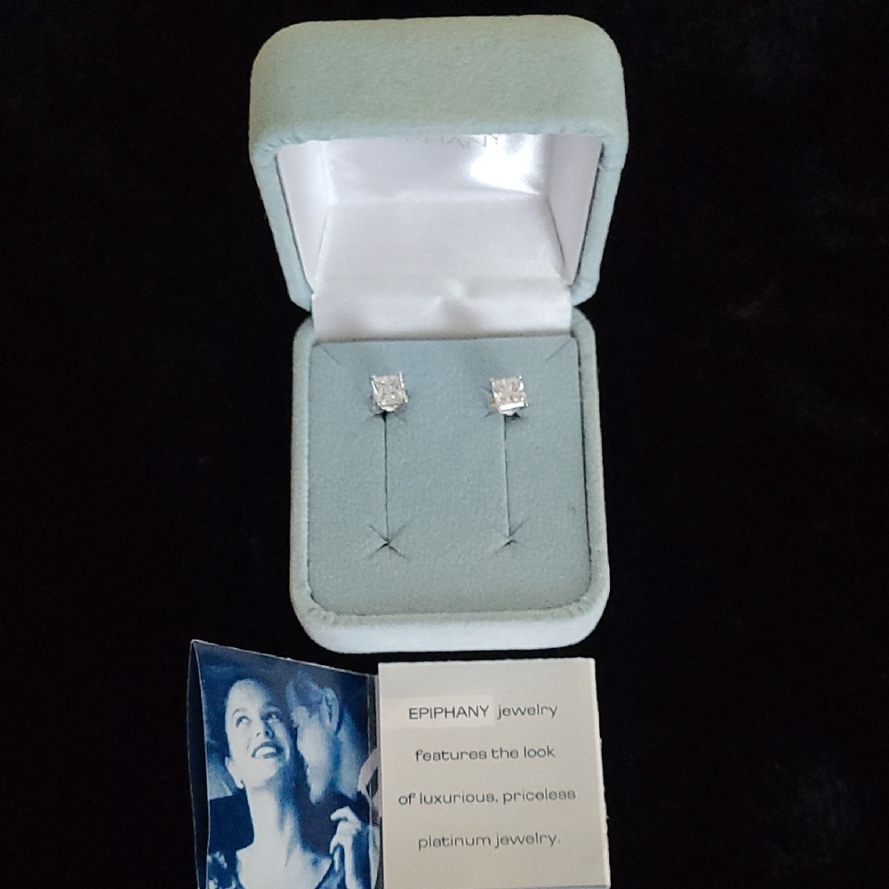 Epiphany Platinum-Clad Silver And Diamonique Stud Earrings - Picture 8 of 8
